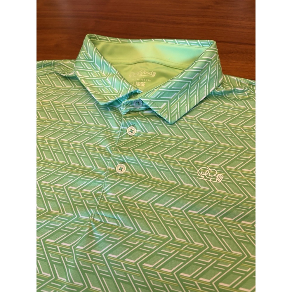 Good Good Polo Shirt Level Up Golf Mens L Green Geometric Performance Stretch